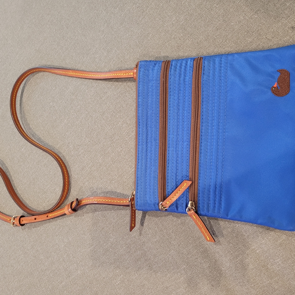Dooney & Bourke Blue and Brown Crossbody Bag with Leather Accents